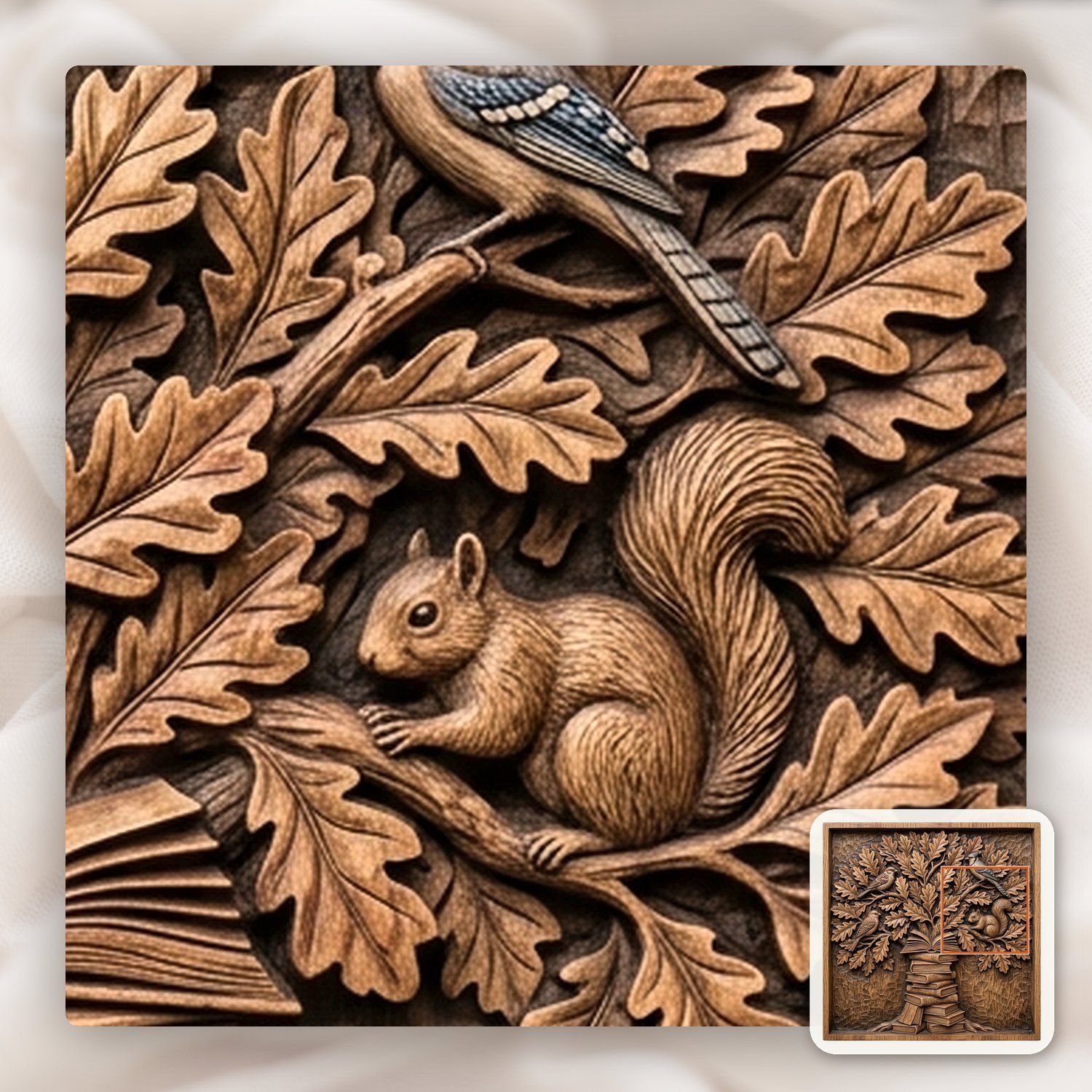 Wisdom Tree of Knowledge Oak Leaves and Books CNC Relief STL bas-relief STL — view 13