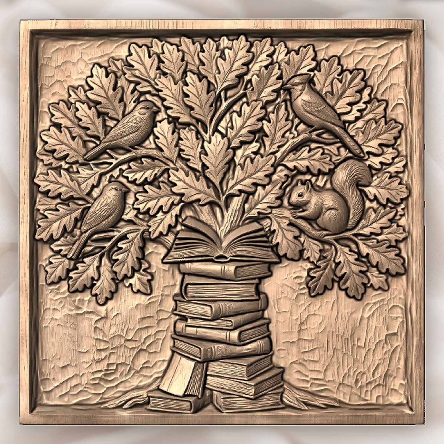 Wisdom Tree of Knowledge Oak Leaves and Books CNC Relief STL bas-relief STL — view 4