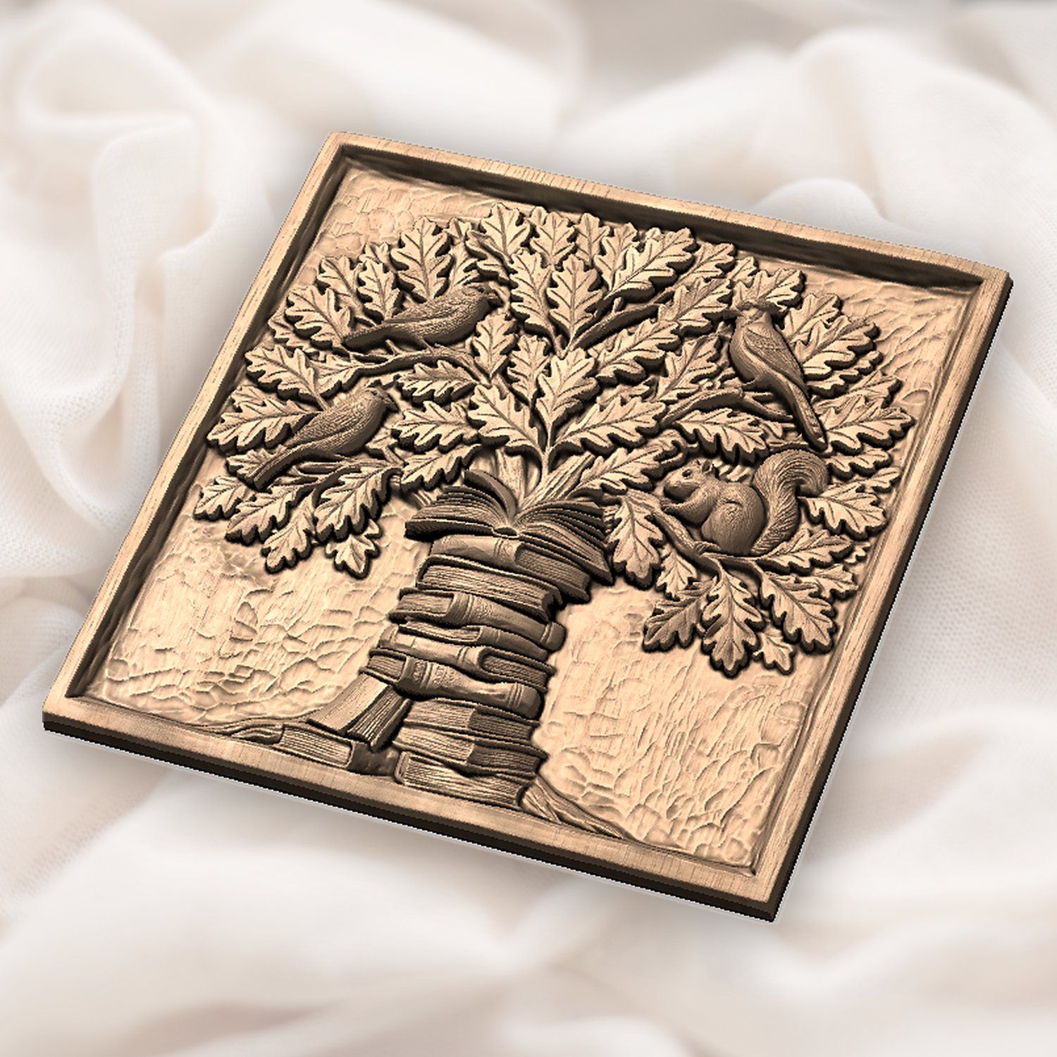 Wisdom Tree of Knowledge Oak Leaves and Books CNC Relief STL bas-relief STL — view 5