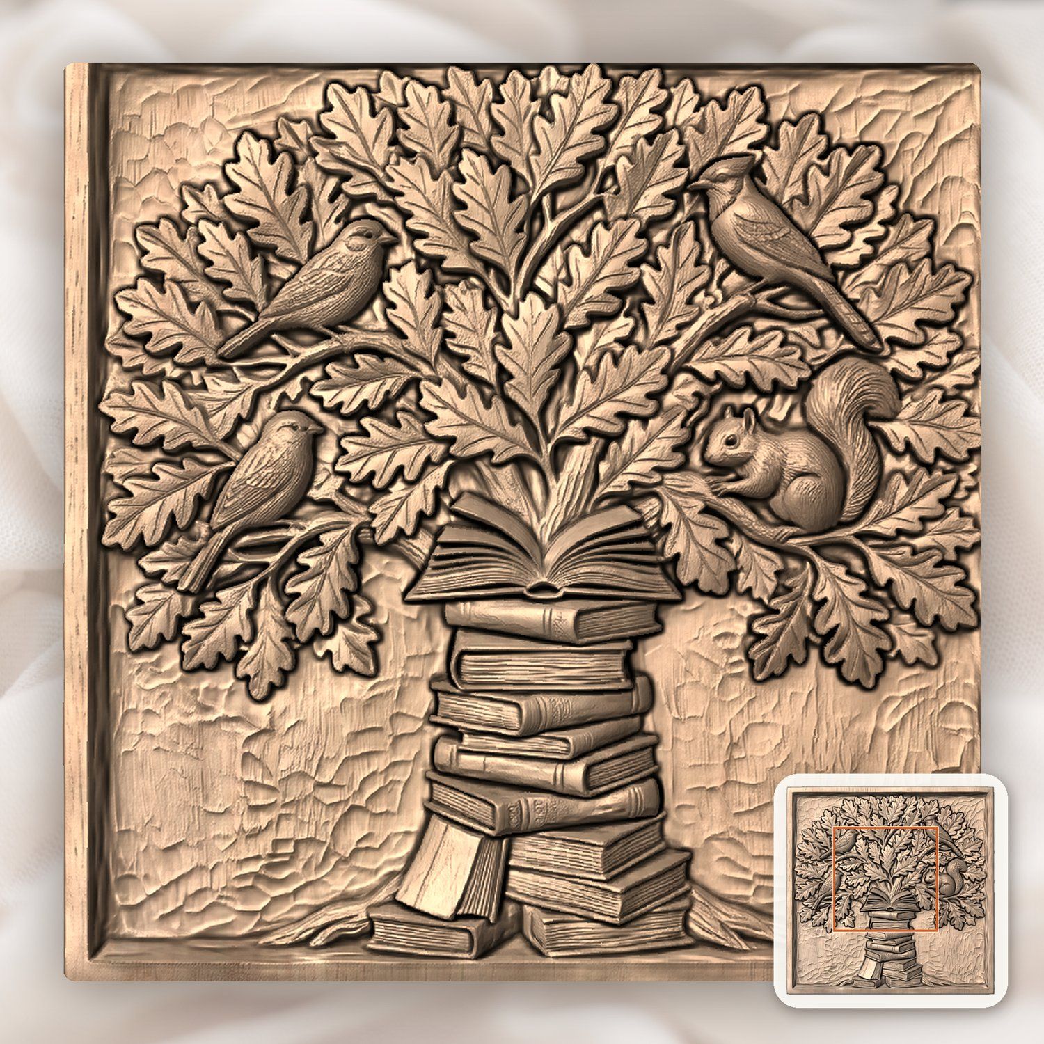 Wisdom Tree of Knowledge Oak Leaves and Books CNC Relief STL bas-relief STL — view 6