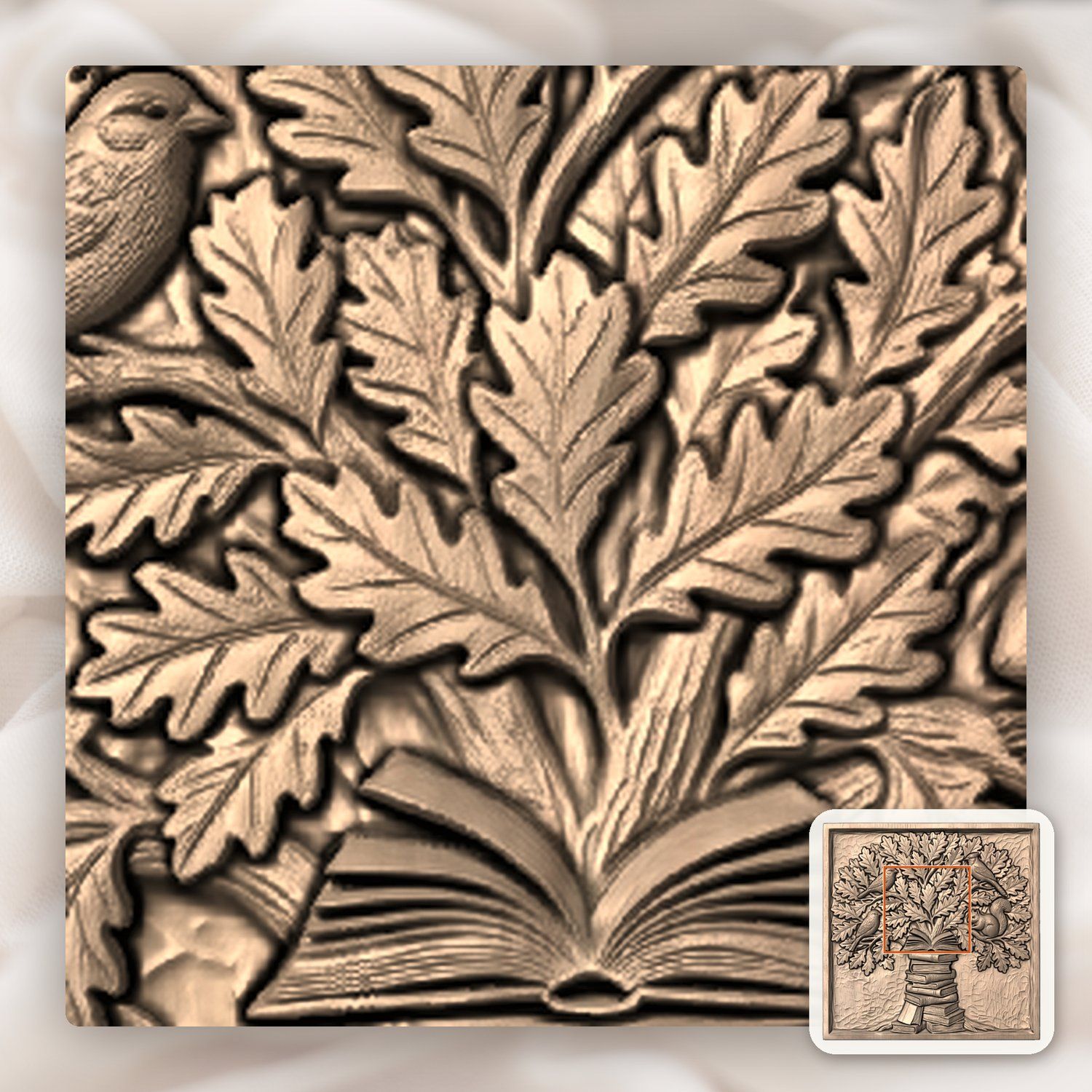 Wisdom Tree of Knowledge Oak Leaves and Books CNC Relief STL bas-relief STL — view 7