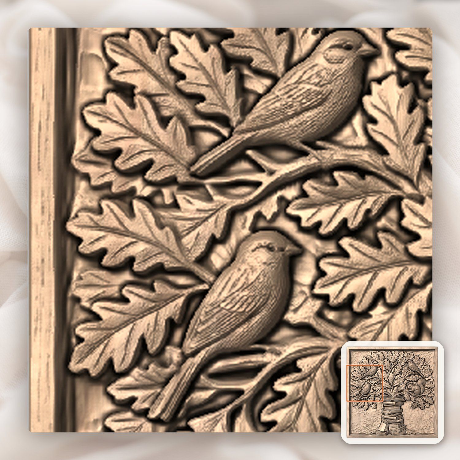 Wisdom Tree of Knowledge Oak Leaves and Books CNC Relief STL bas-relief STL — view 8
