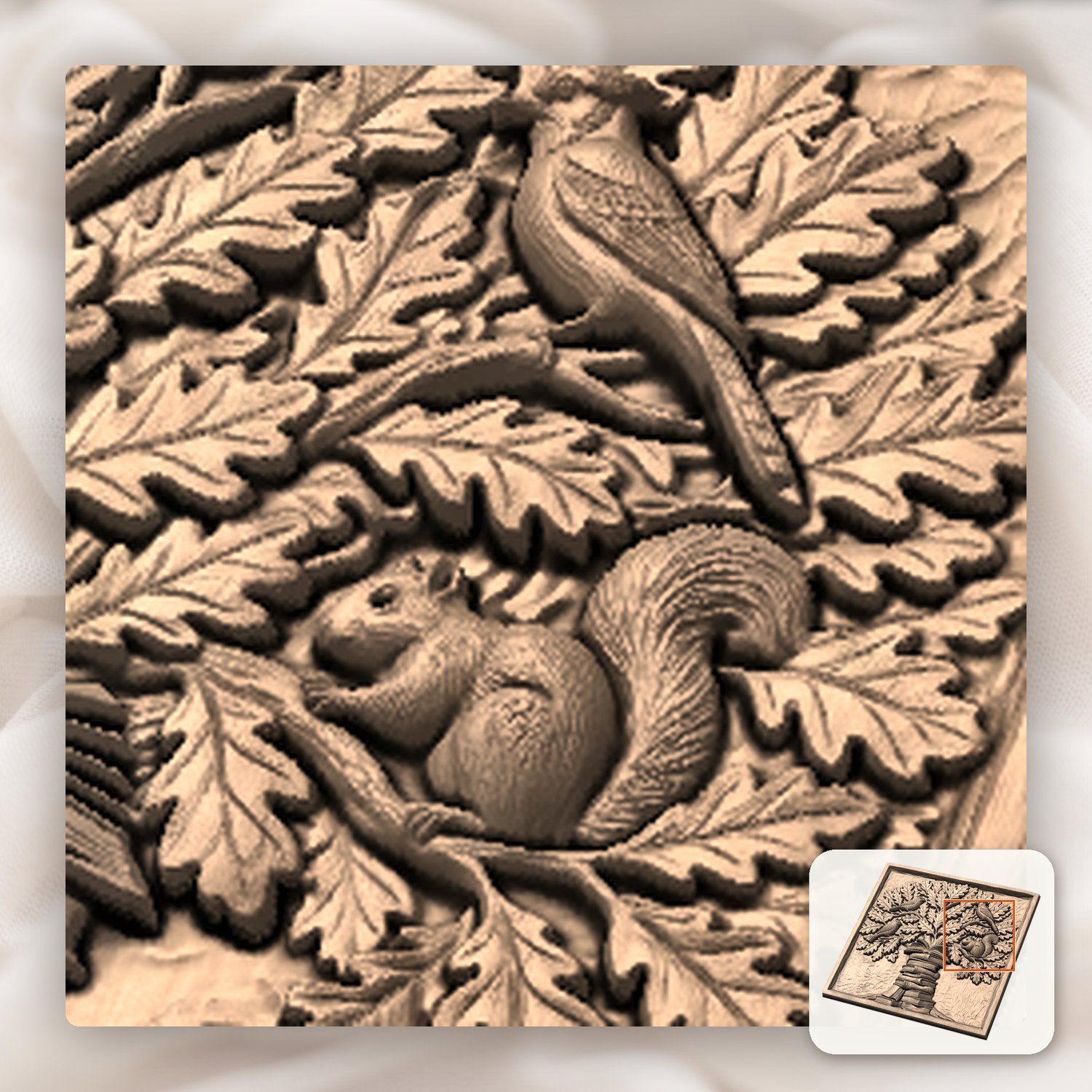 Wisdom Tree of Knowledge Oak Leaves and Books CNC Relief STL bas-relief STL — view 10