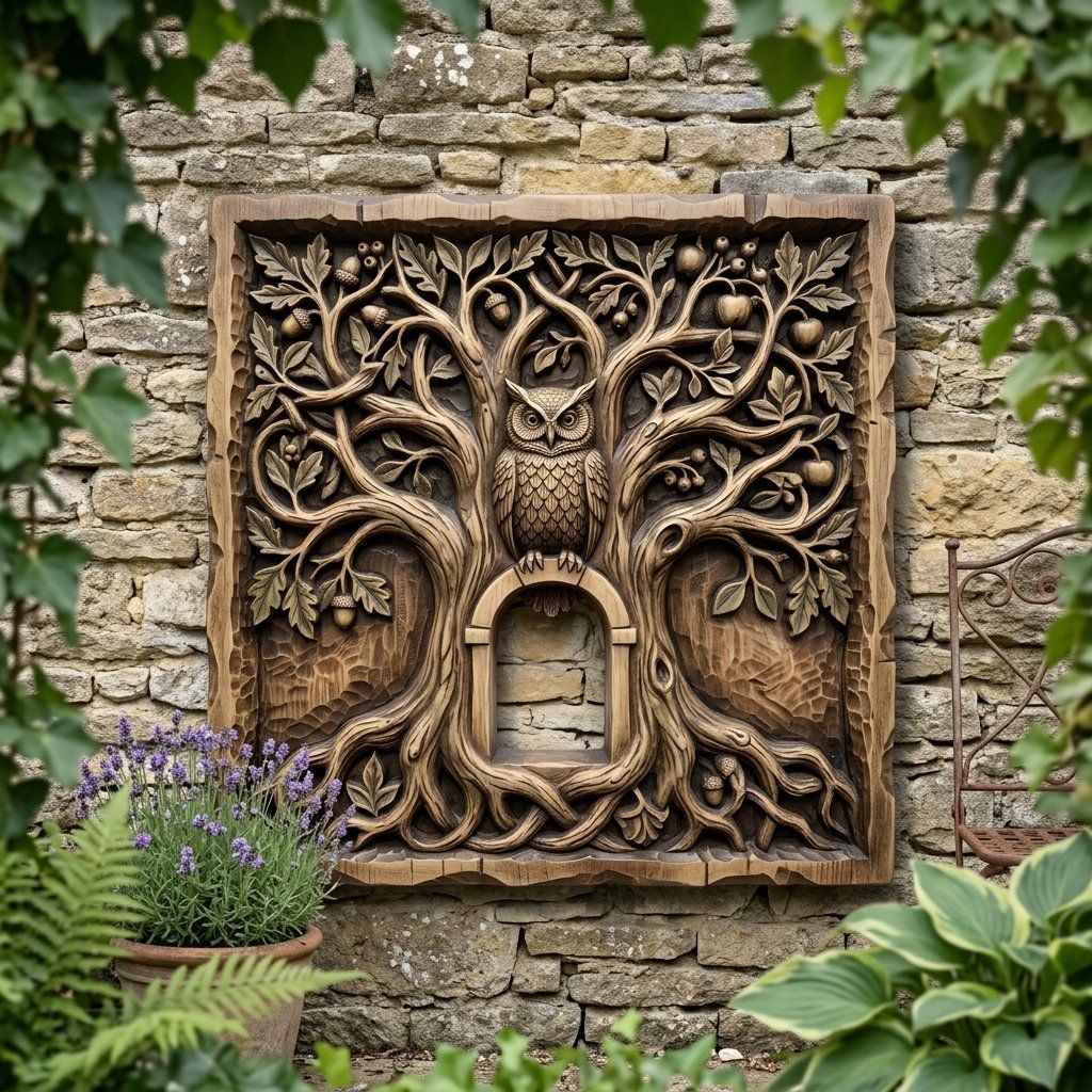 Wise Forest Owl Tree of Life CNC Relief STL bas-relief STL — view 10