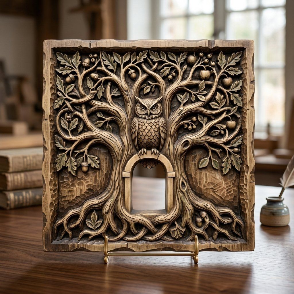 Wise Forest Owl Tree of Life CNC Relief STL bas-relief STL — view 9