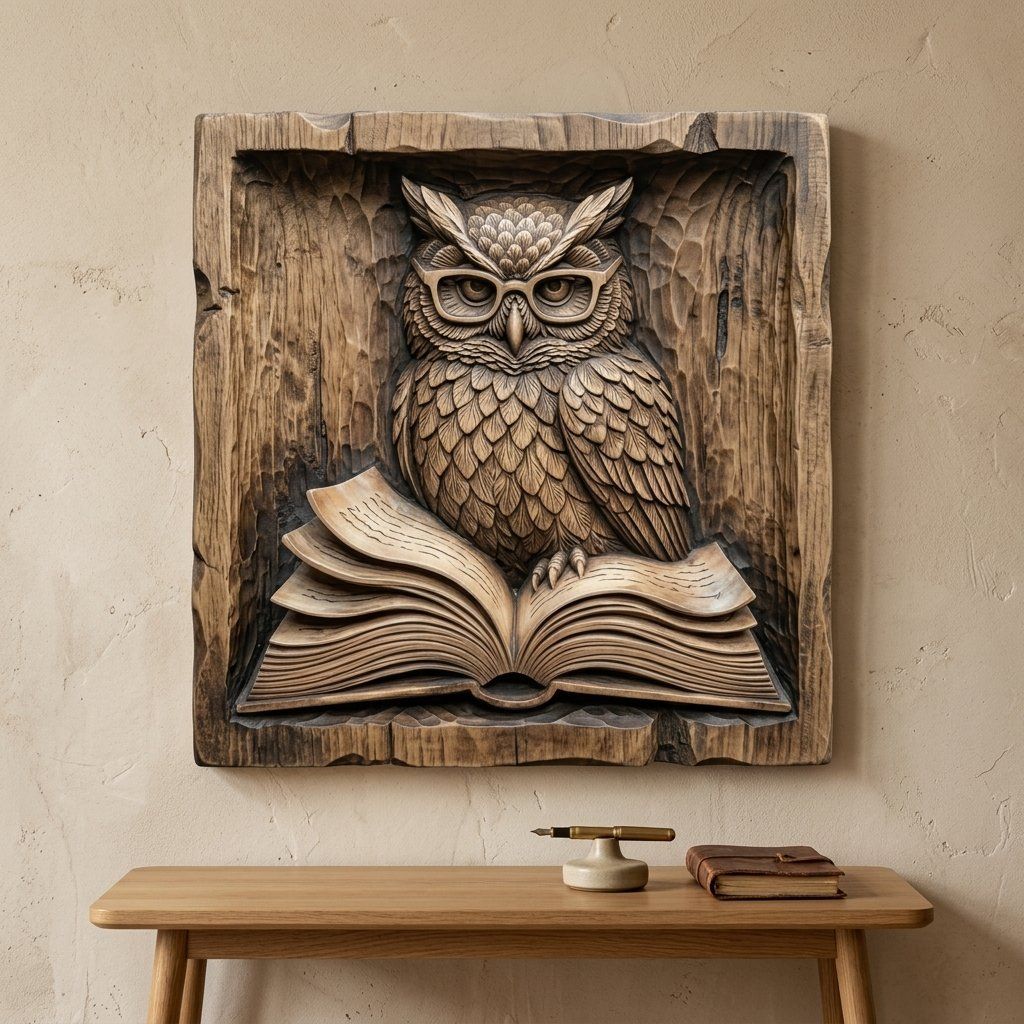 Wise Scholar Owl Reading Book CNC Relief STL bas-relief STL — view 14
