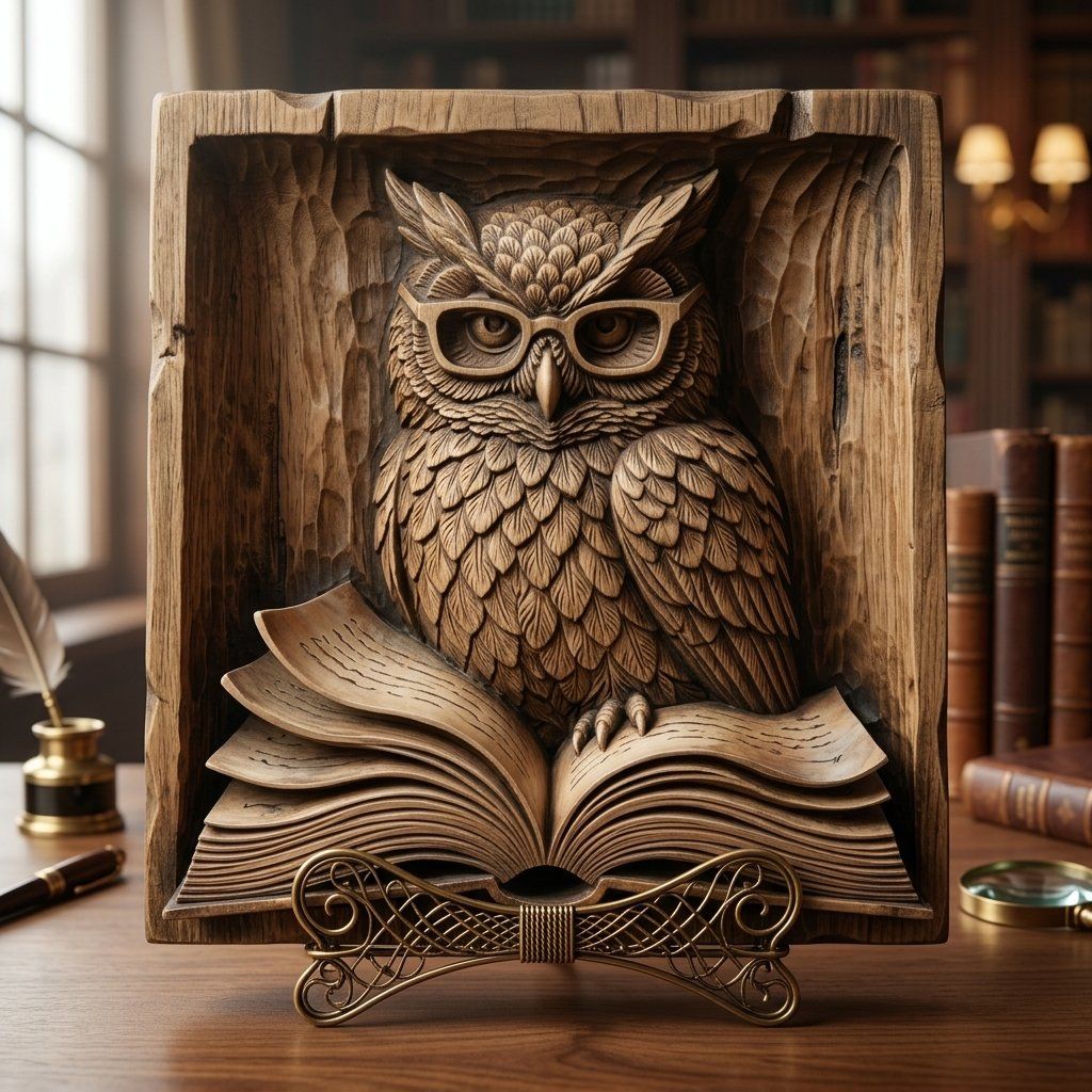 Wise Scholar Owl Reading Book CNC Relief STL bas-relief STL — view 15