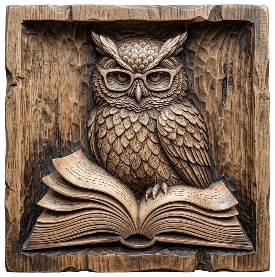 Wise Scholar Owl Reading Book CNC Relief STL bas-relief STL — view 11