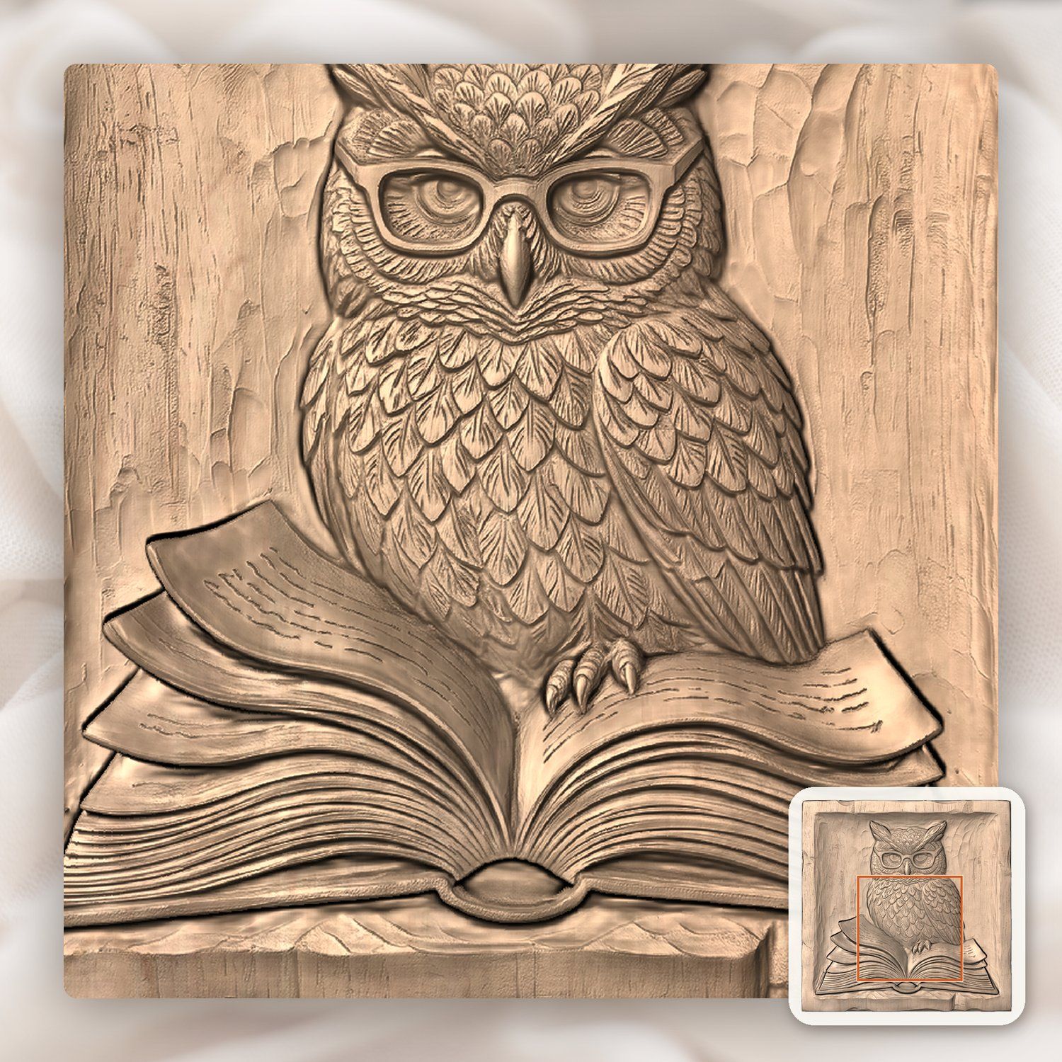 Wise Scholar Owl Reading Book CNC Relief STL bas-relief STL — view 6