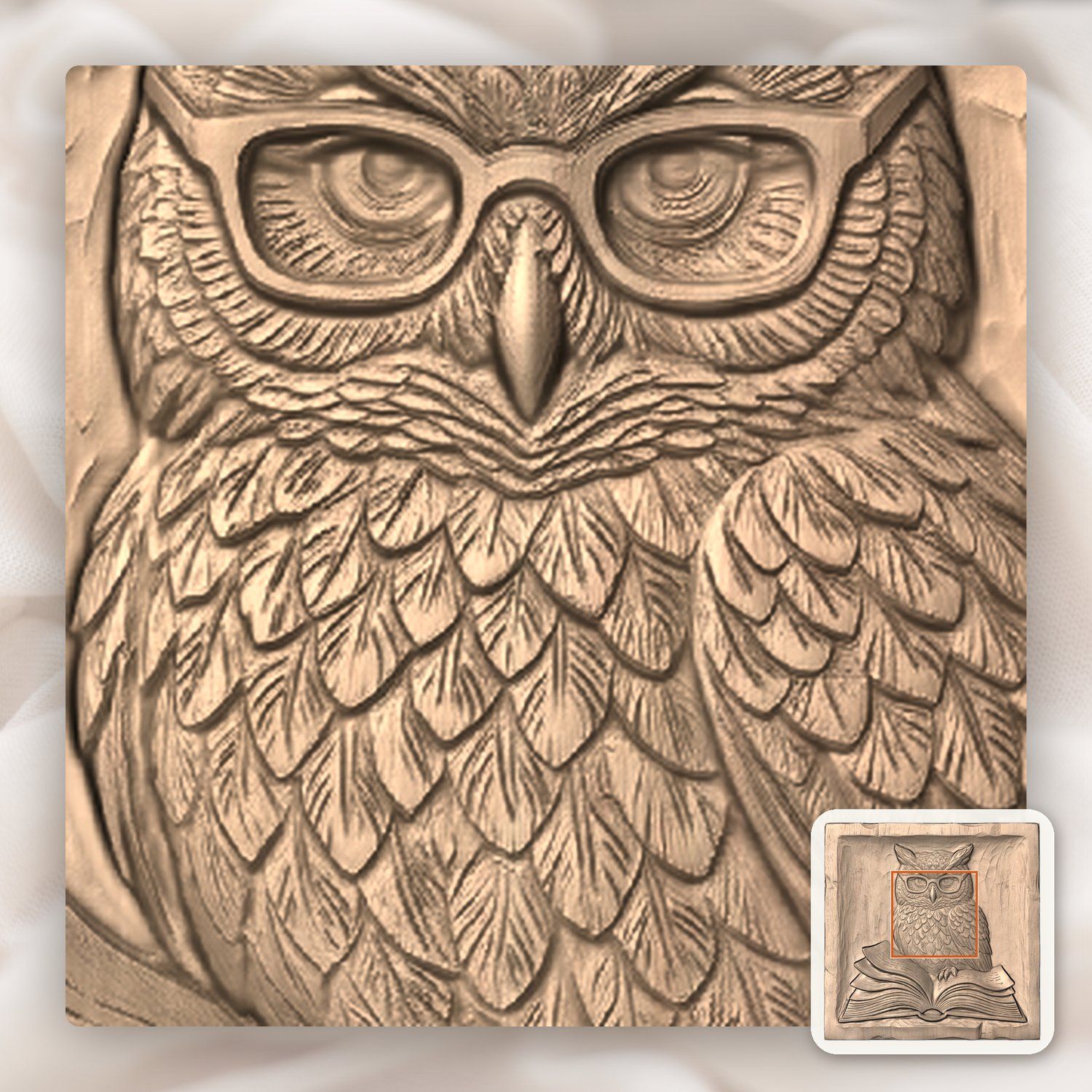 Wise Scholar Owl Reading Book CNC Relief STL bas-relief STL — view 7