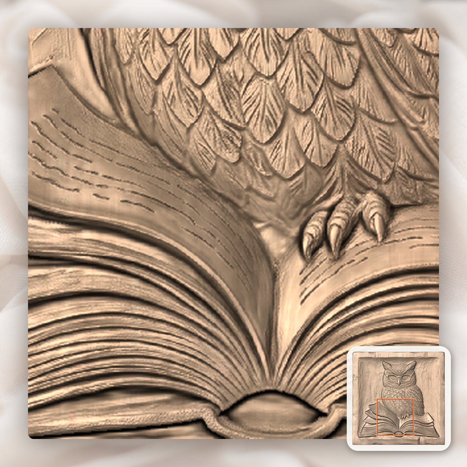 Wise Scholar Owl Reading Book CNC Relief STL bas-relief STL — view 8