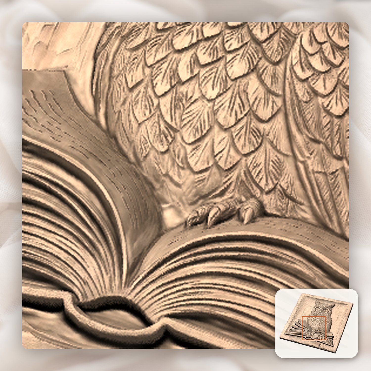 Wise Scholar Owl Reading Book CNC Relief STL bas-relief STL — view 9