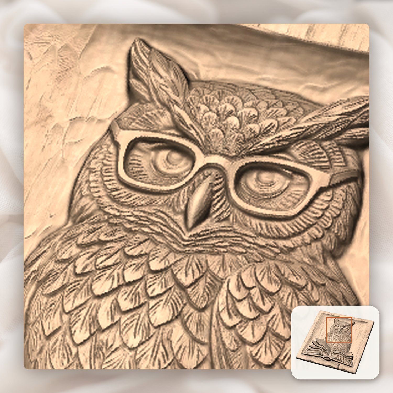 Wise Scholar Owl Reading Book CNC Relief STL bas-relief STL — view 10