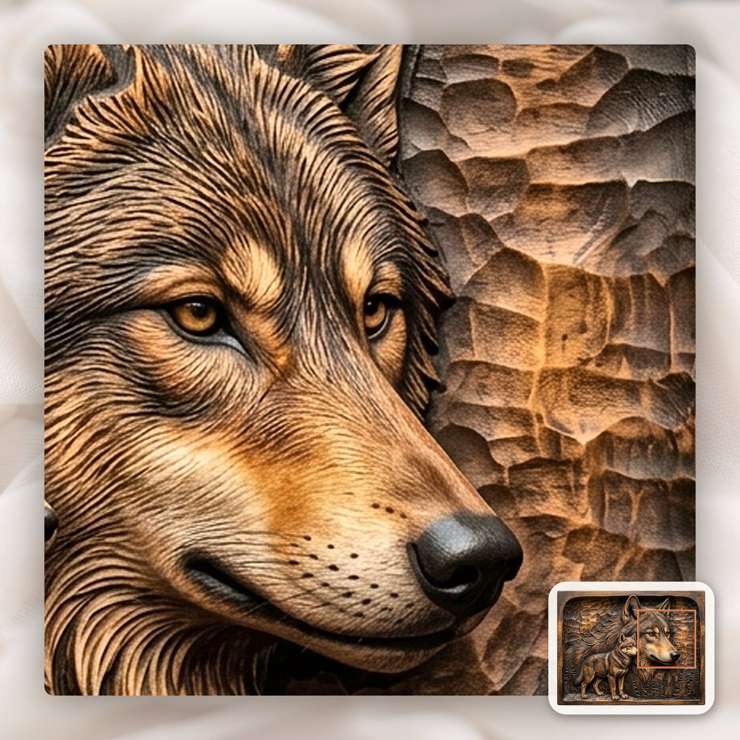 Wolf and Cub Wildlife Scene CNC Relief STL bas-relief STL — view 12