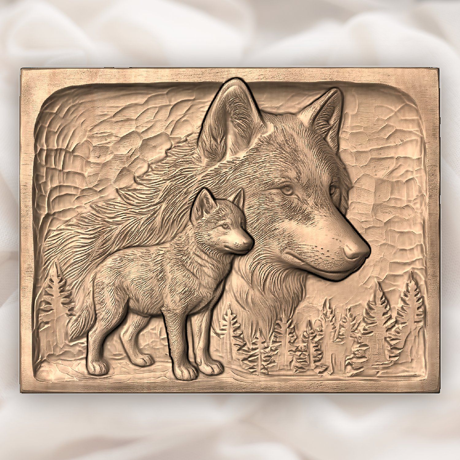 Wolf and Cub Wildlife Scene CNC Relief STL bas-relief STL — view 5