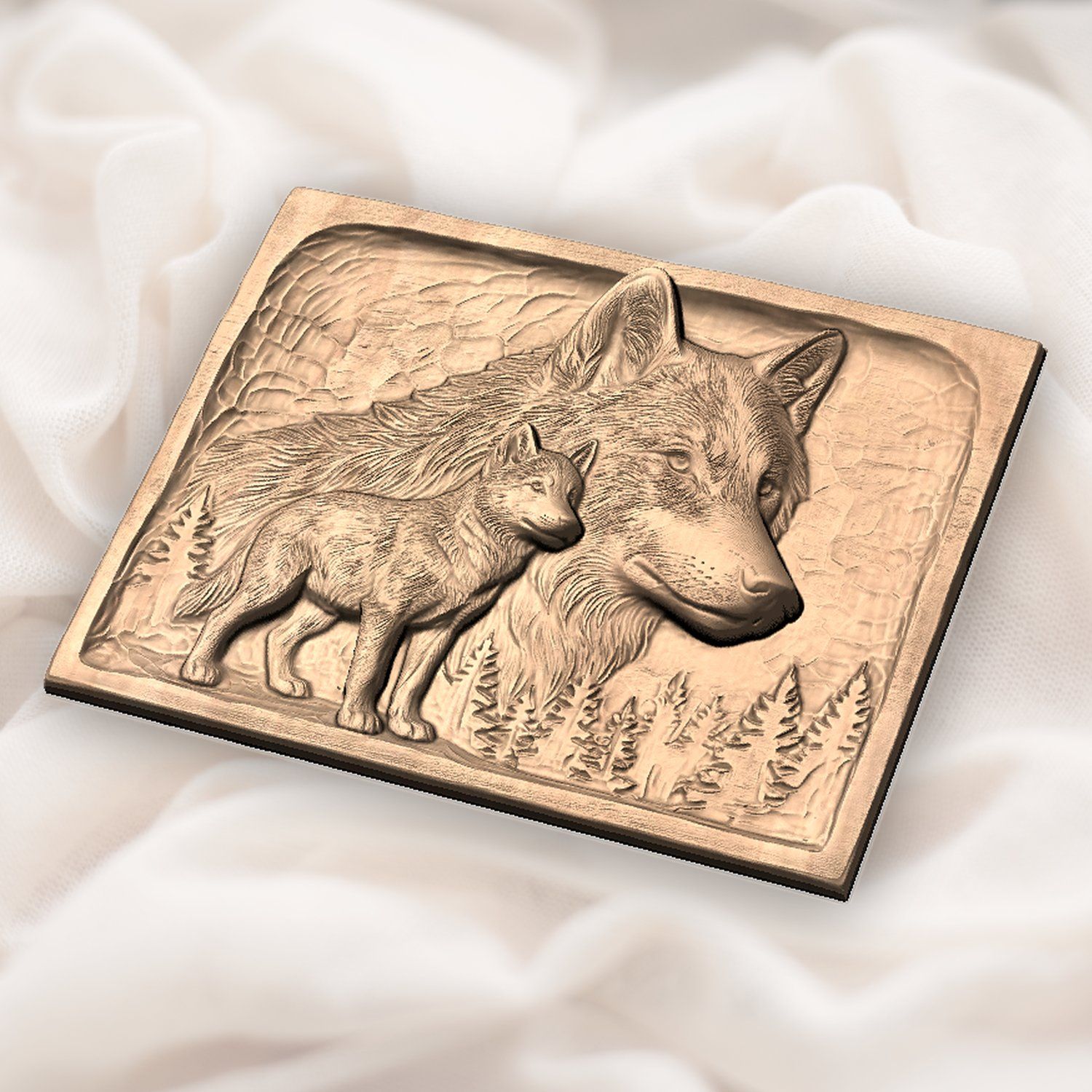 Wolf and Cub Wildlife Scene CNC Relief STL bas-relief STL — view 6