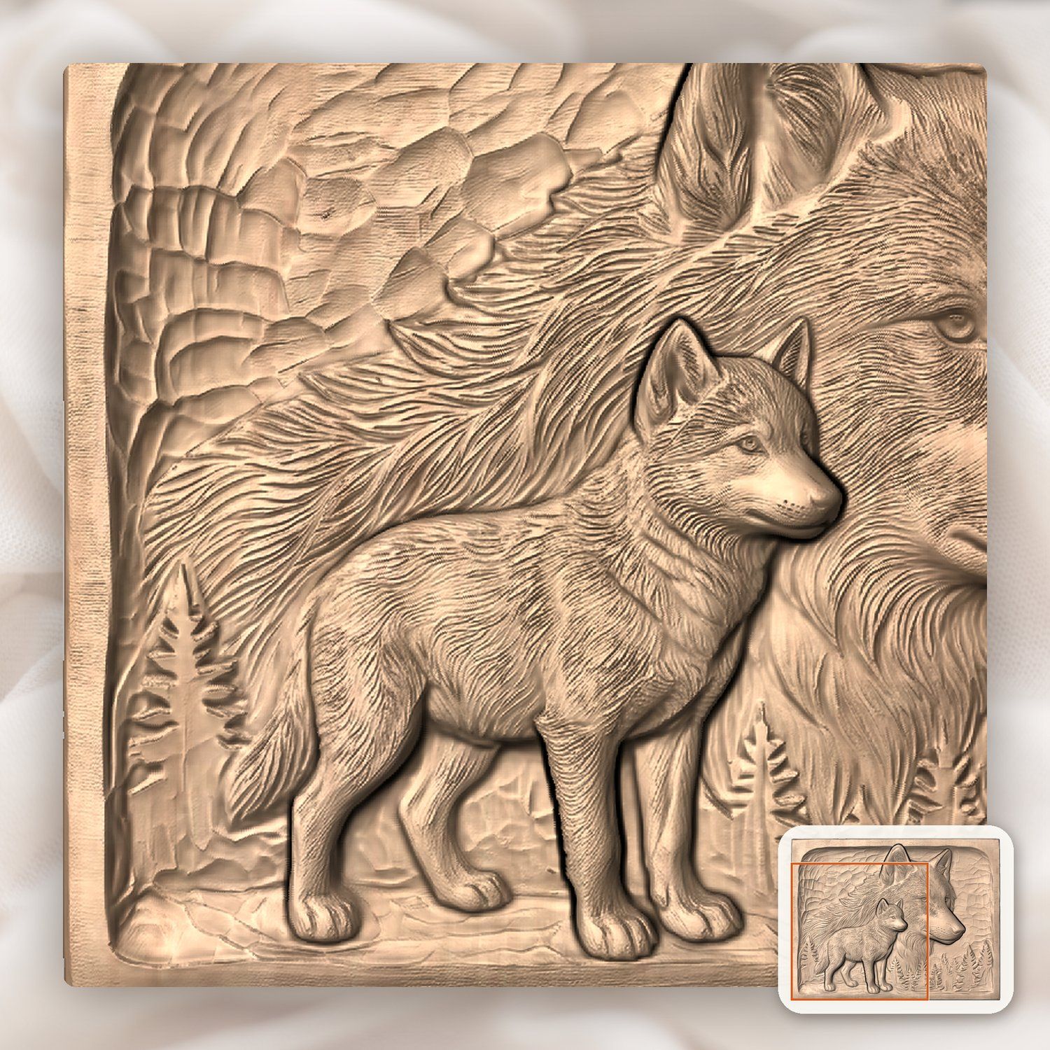 Wolf and Cub Wildlife Scene CNC Relief STL bas-relief STL — view 8
