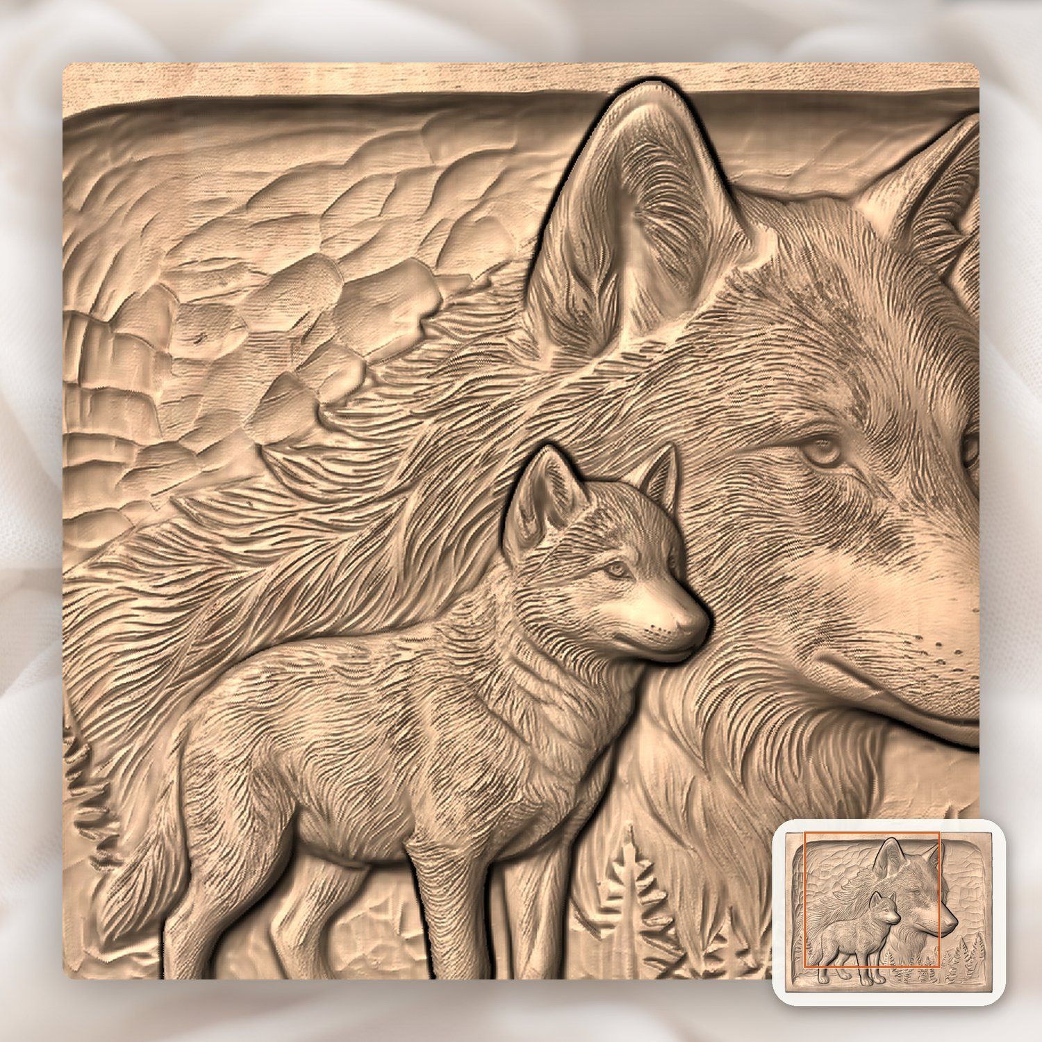 Wolf and Cub Wildlife Scene CNC Relief STL bas-relief STL — view 9