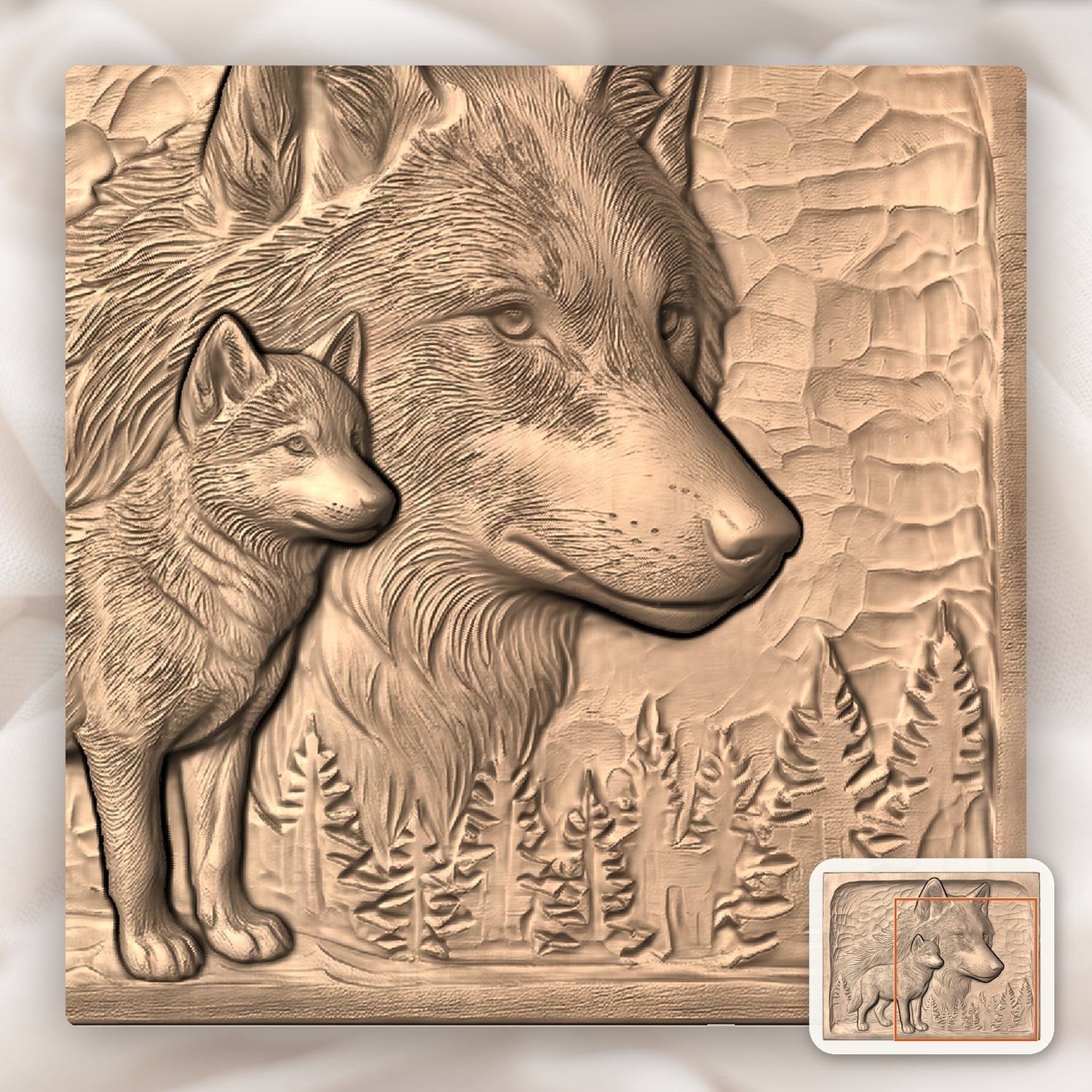 Wolf and Cub Wildlife Scene CNC Relief STL bas-relief STL — view 10