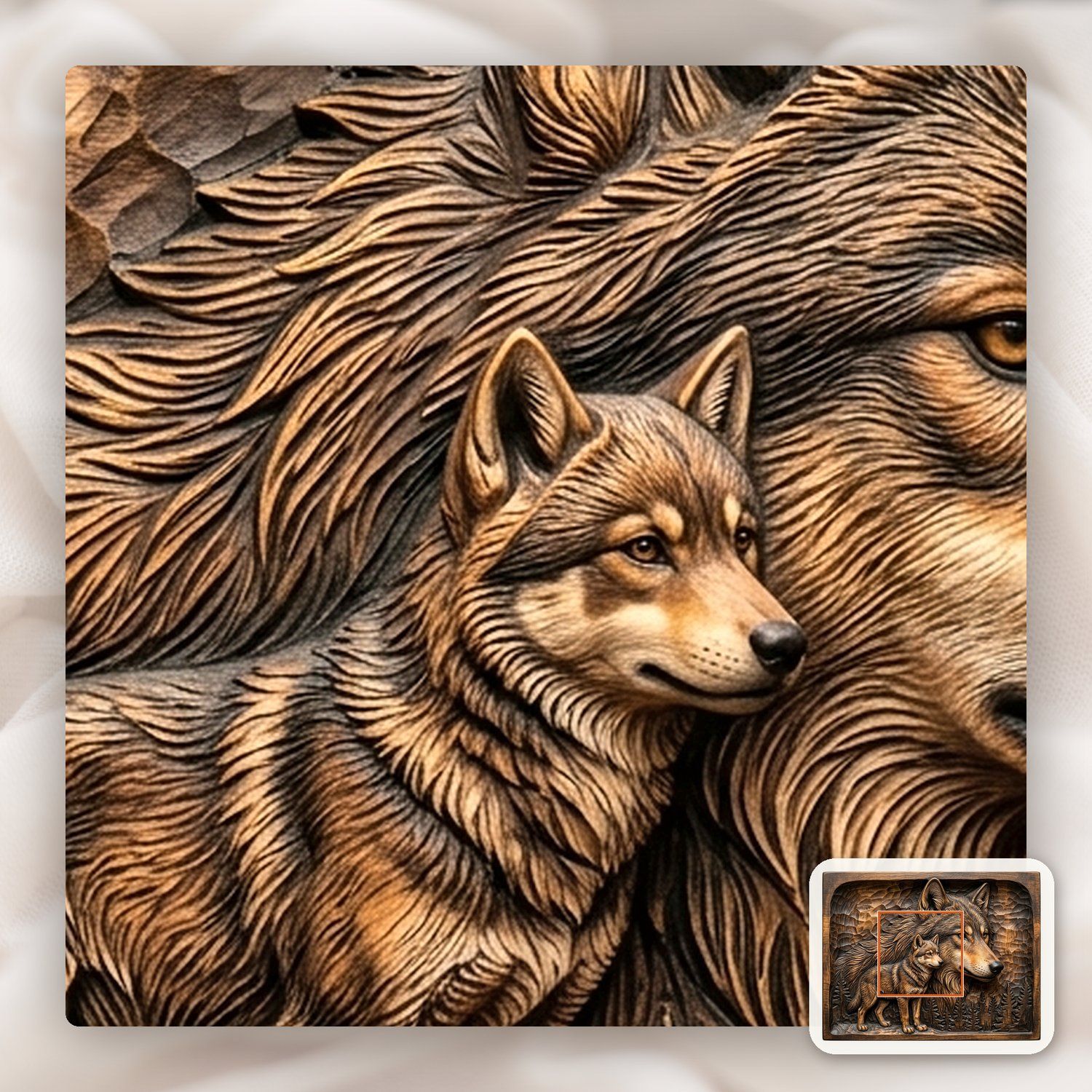 Wolf and Cub Wildlife Scene CNC Relief STL bas-relief STL — view 11