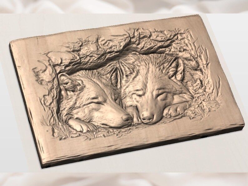Sleeping Wolf Couple Bas-Relief STL for CNC Carving bas-relief STL — view 3