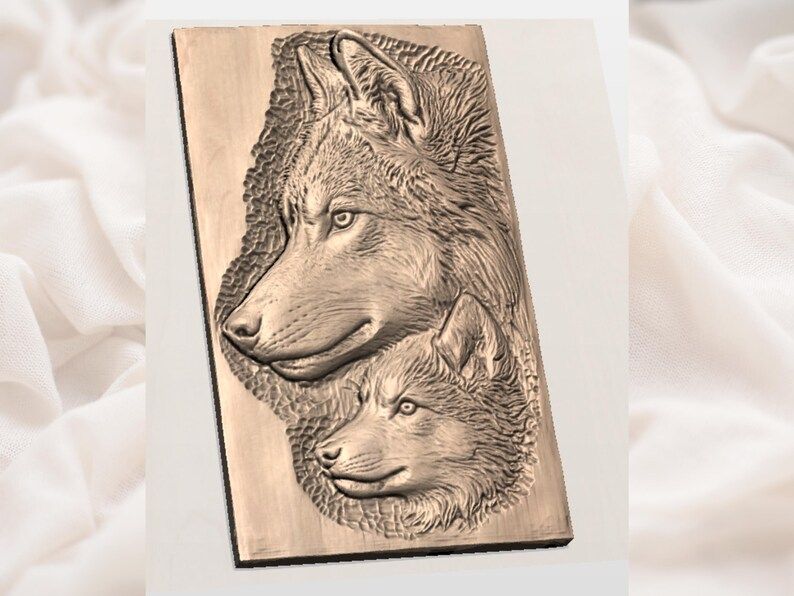 Wolf and Pup Bas-Relief STL for CNC and 3D Printing bas-relief STL — view 2