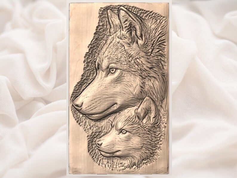 Wolf and Pup Bas-Relief STL for CNC and 3D Printing bas-relief STL — view 3