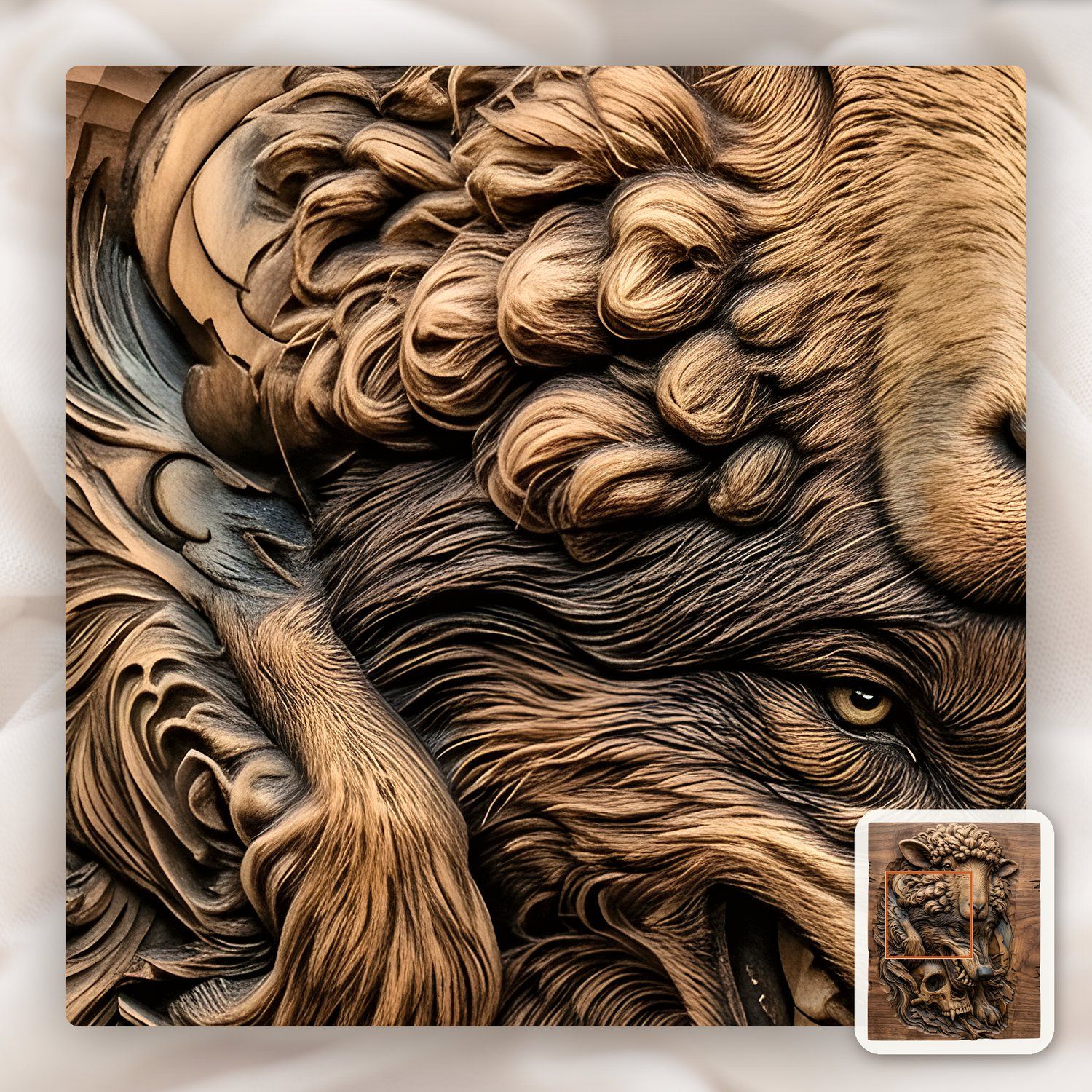 Wolf in Sheeps Clothing Skull CNC Relief STL bas-relief STL — view 10