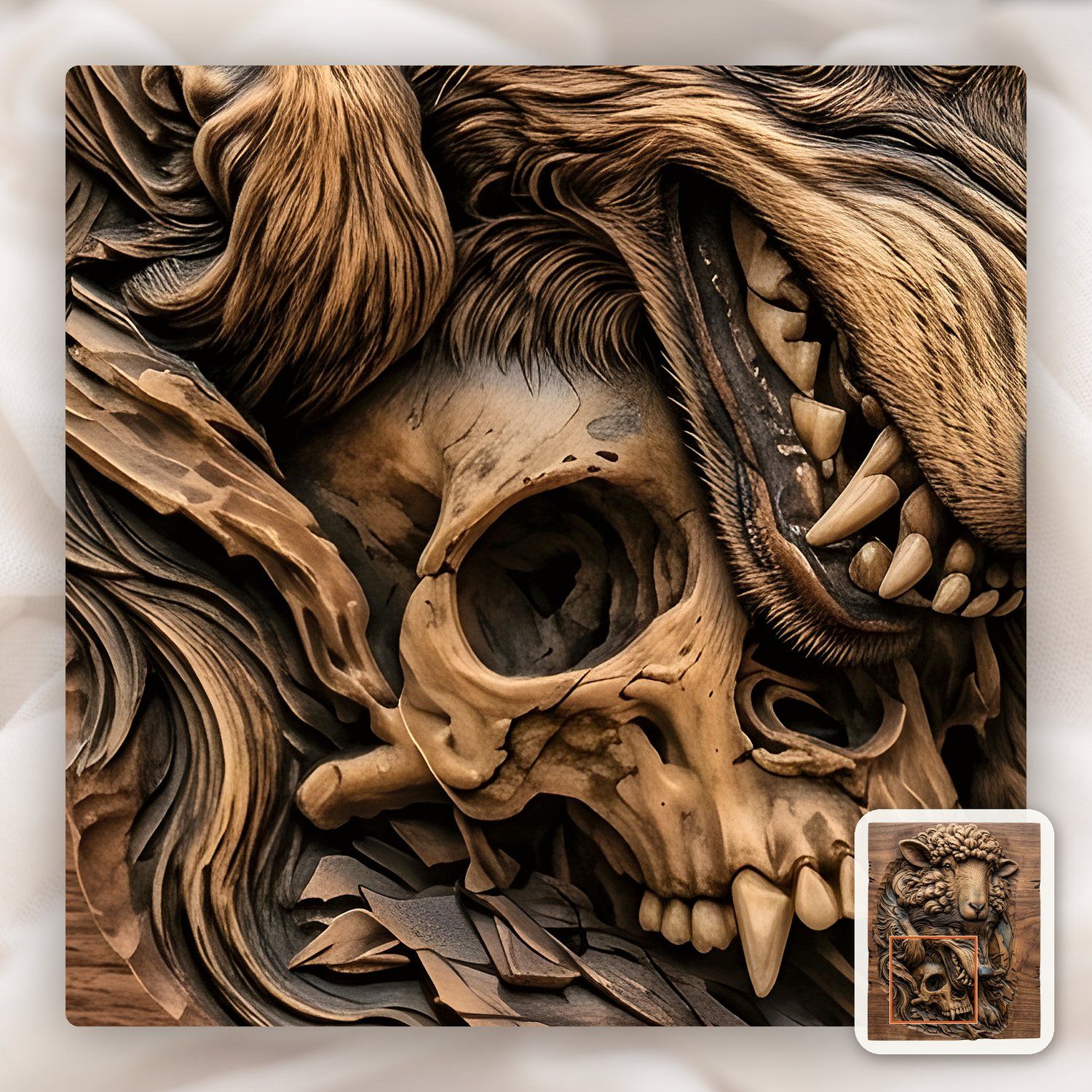 Wolf in Sheeps Clothing Skull CNC Relief STL bas-relief STL — view 11