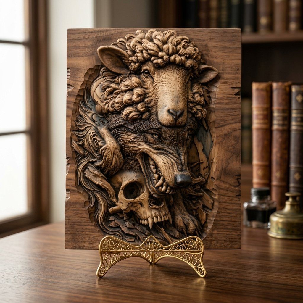 Wolf in Sheeps Clothing Skull CNC Relief STL bas-relief STL — view 15