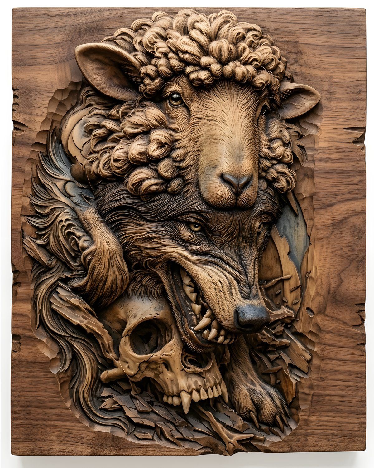 Wolf in Sheeps Clothing Skull CNC Relief STL bas-relief STL — view 2