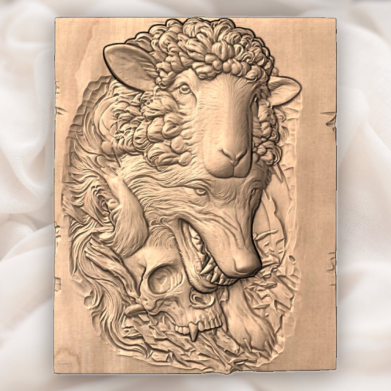 Wolf in Sheeps Clothing Skull CNC Relief STL bas-relief STL — view 3