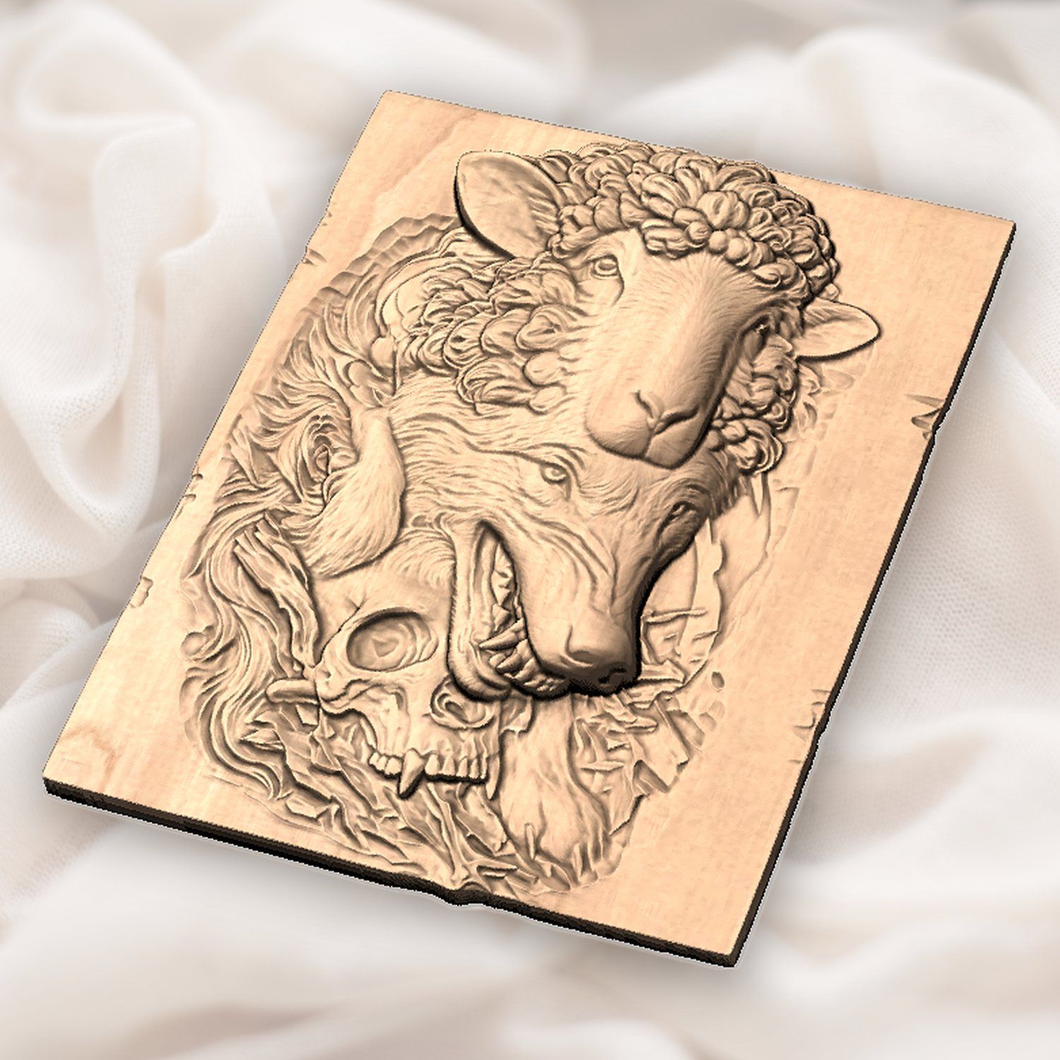 Wolf in Sheeps Clothing Skull CNC Relief STL bas-relief STL — view 4