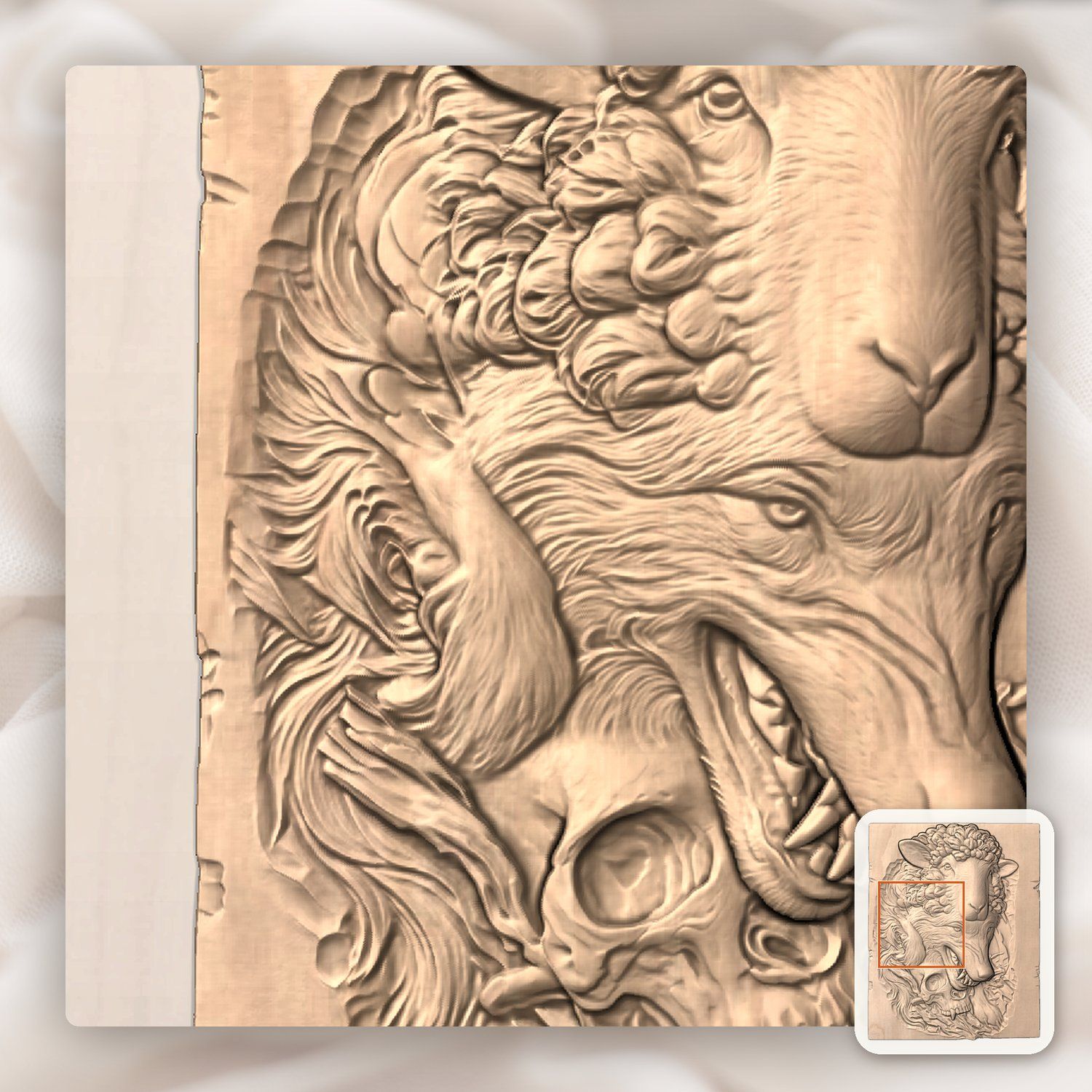 Wolf in Sheeps Clothing Skull CNC Relief STL bas-relief STL — view 5