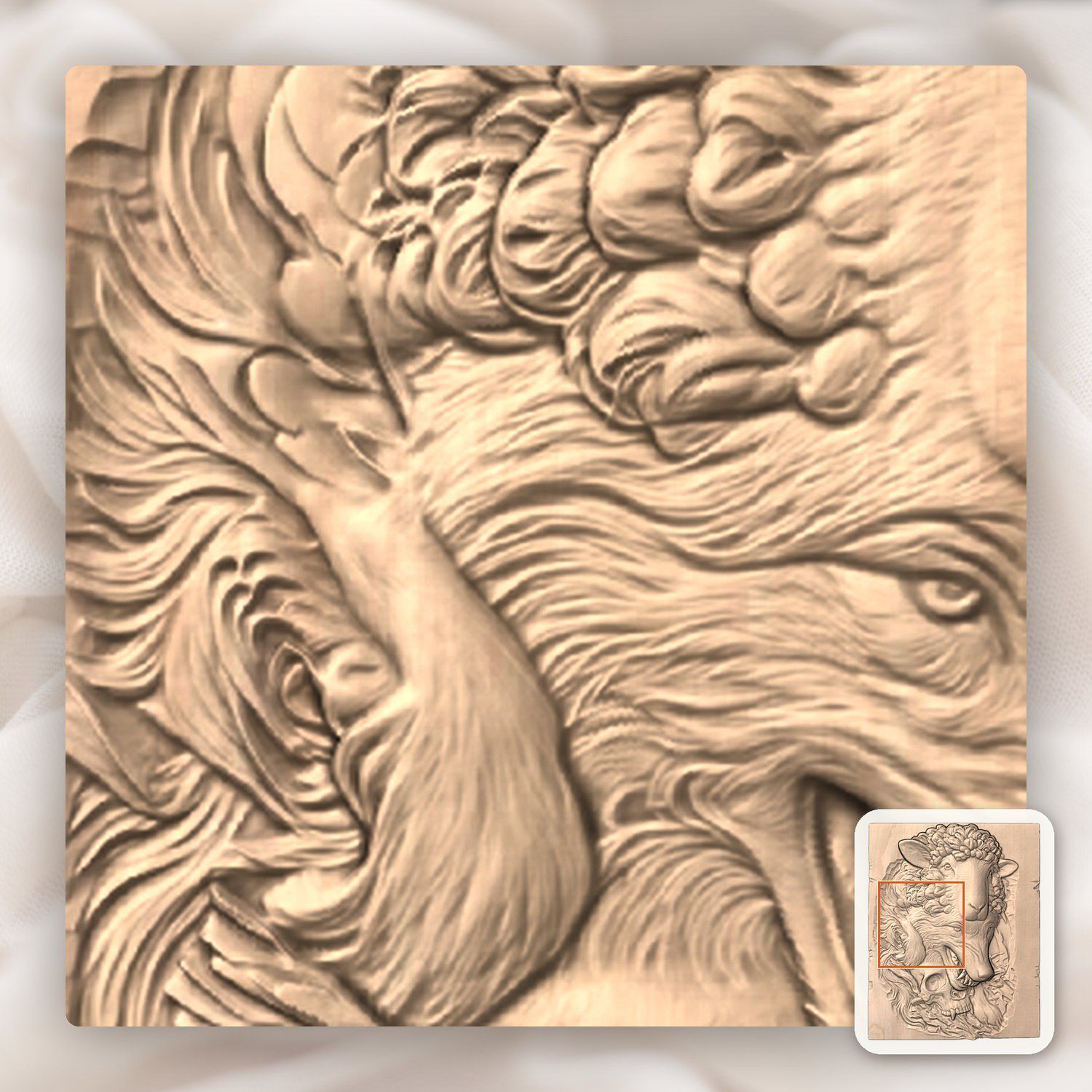Wolf in Sheeps Clothing Skull CNC Relief STL bas-relief STL — view 6
