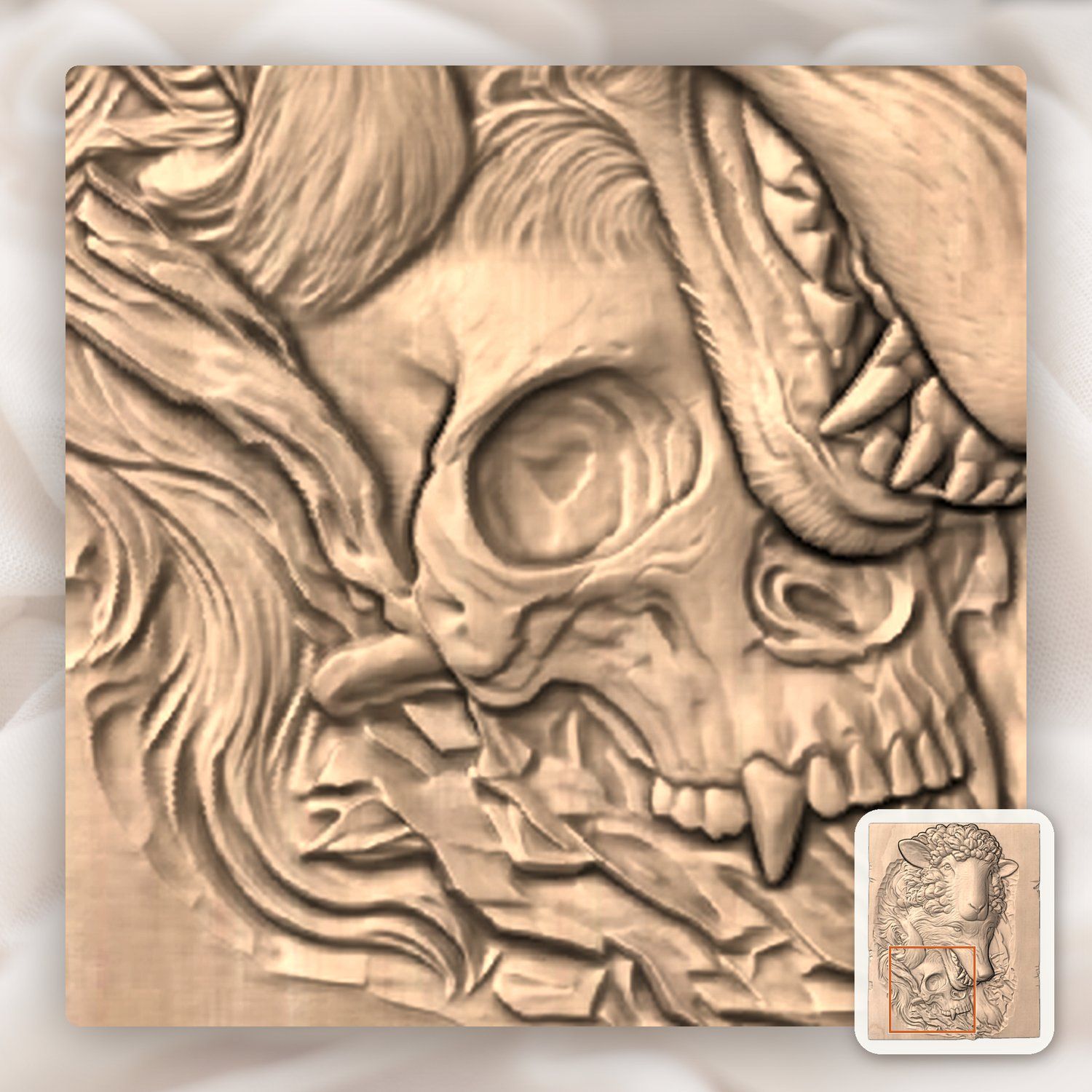 Wolf in Sheeps Clothing Skull CNC Relief STL bas-relief STL — view 7