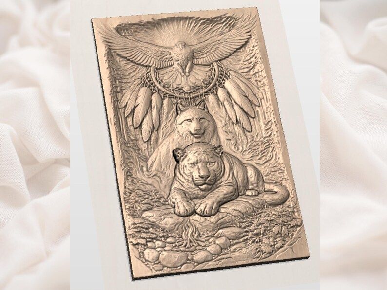 Eagle, Wolf and Black Panther Spirit Animal Bas-Relief STL bas-relief STL — view 2
