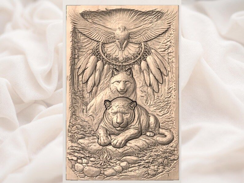 Eagle, Wolf and Black Panther Spirit Animal Bas-Relief STL bas-relief STL — view 3