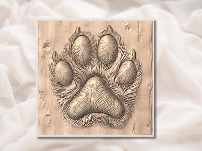 Wild Animal Paw Print Bas-Relief STL with Clawed Fur Detail bas-relief STL — view 2