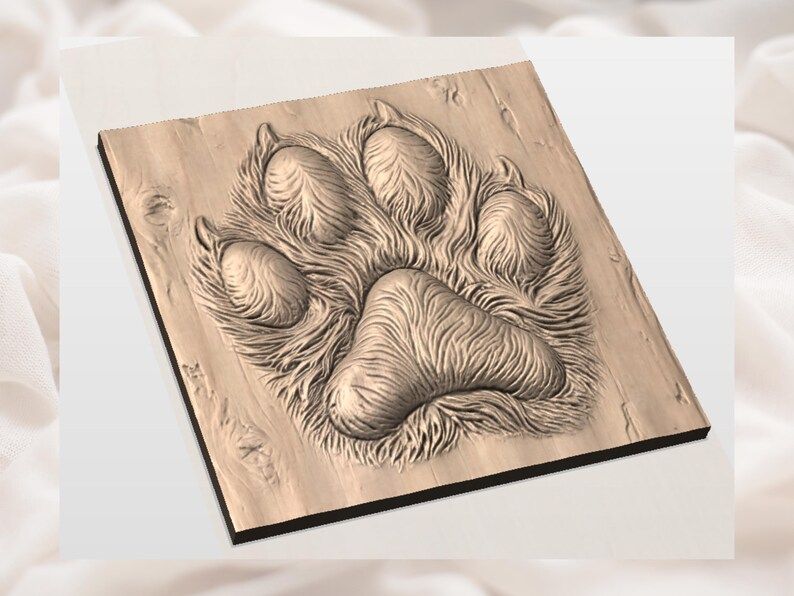 Wild Animal Paw Print Bas-Relief STL with Clawed Fur Detail bas-relief STL — view 3
