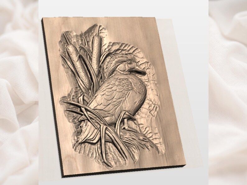 Wood Duck Among Cattails 3D Relief STL for CNC Carving bas-relief STL — view 2