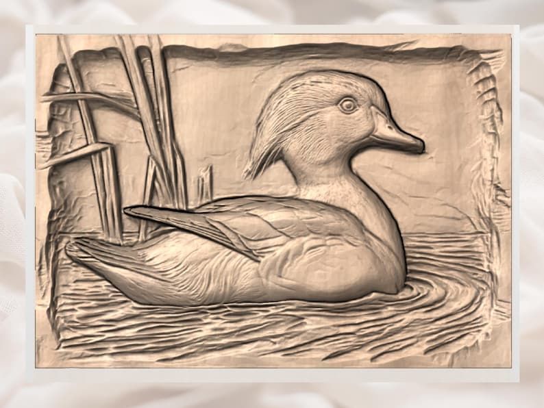 Wood Duck on Still Water Bas-Relief STL Carving bas-relief STL — view 2