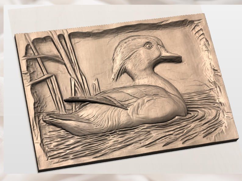 Wood Duck on Still Water Bas-Relief STL Carving bas-relief STL — view 3