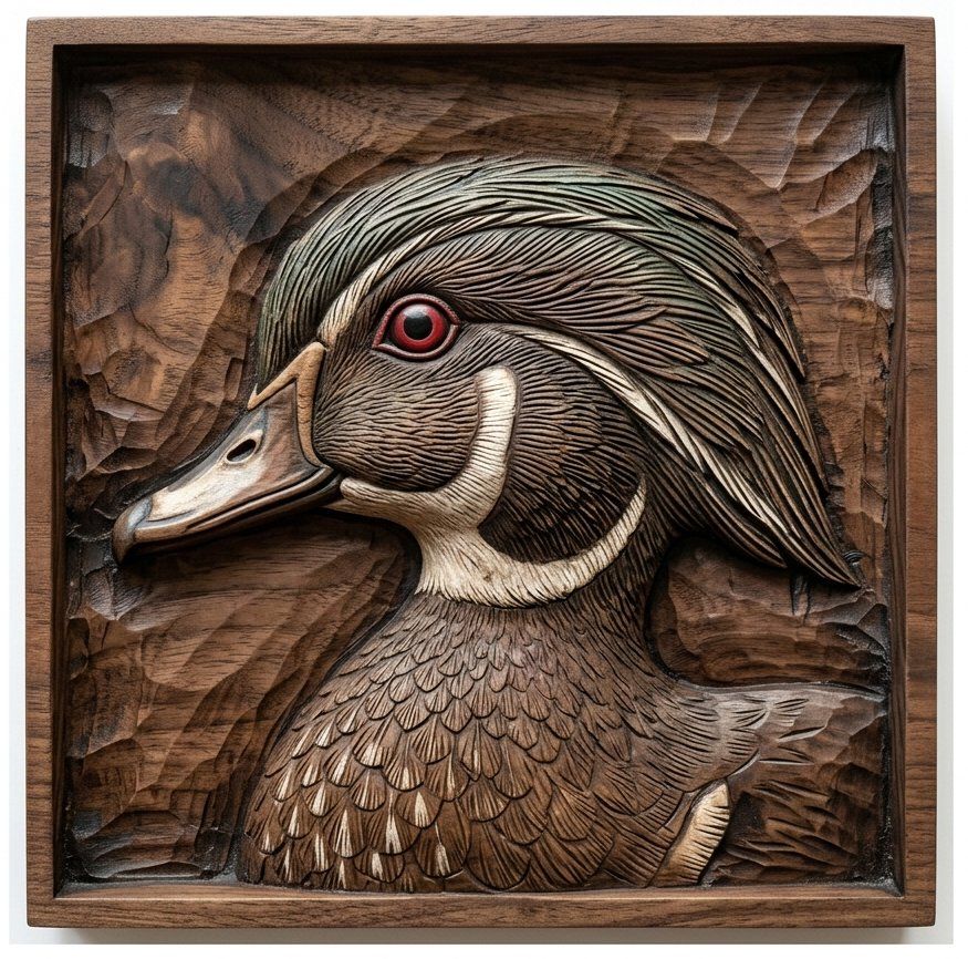 Wood Duck Wildlife Wall Art Panel bas-relief STL — view 3