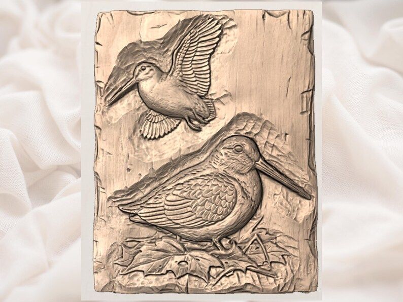 Two Woodcocks in Flight and at Rest Bas-Relief STL bas-relief STL — view 2