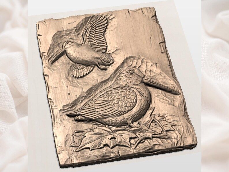 Two Woodcocks in Flight and at Rest Bas-Relief STL bas-relief STL — view 3