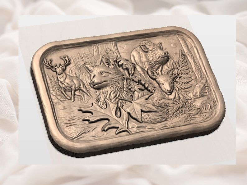 Forest Wildlife Scene STL: Fox, Deer, Boar and Buck Relief bas-relief STL — view 2