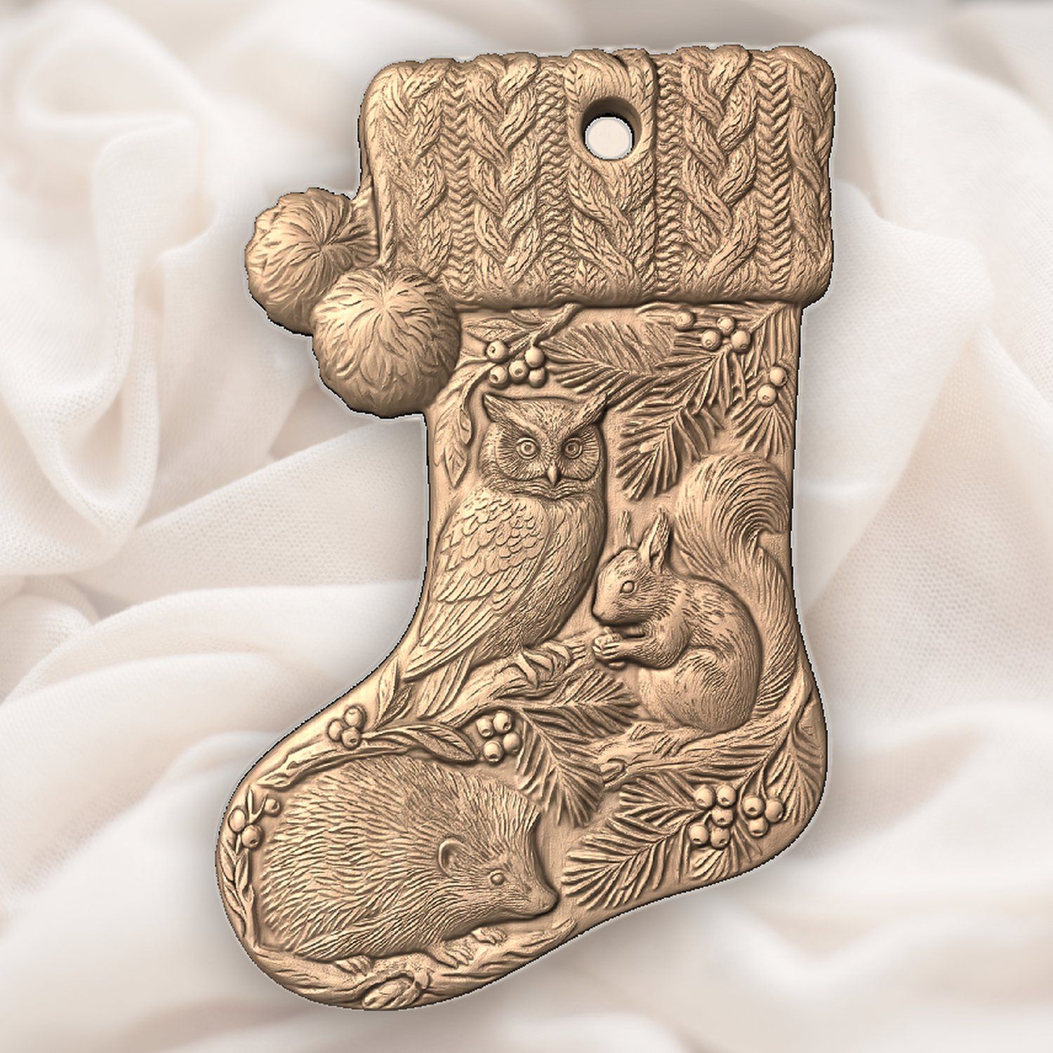 Woodland Animals Christmas Stocking Ornament CNC Relief STL bas-relief STL — view 5