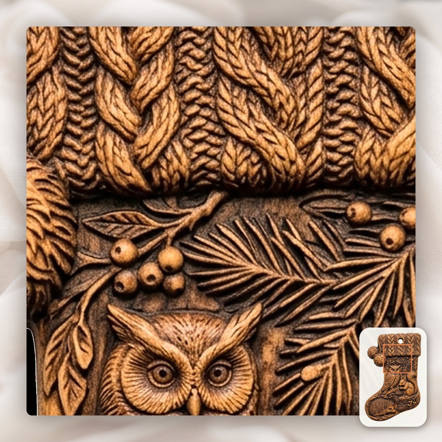 Woodland Animals Christmas Stocking Ornament CNC Relief STL bas-relief STL — view 11