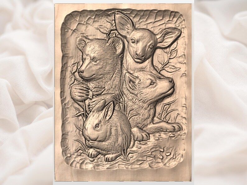 Woodland Baby Animals Bas-Relief: Bear Cub, Fawn, Wolf Pup, Rabbit STL bas-relief STL — view 3